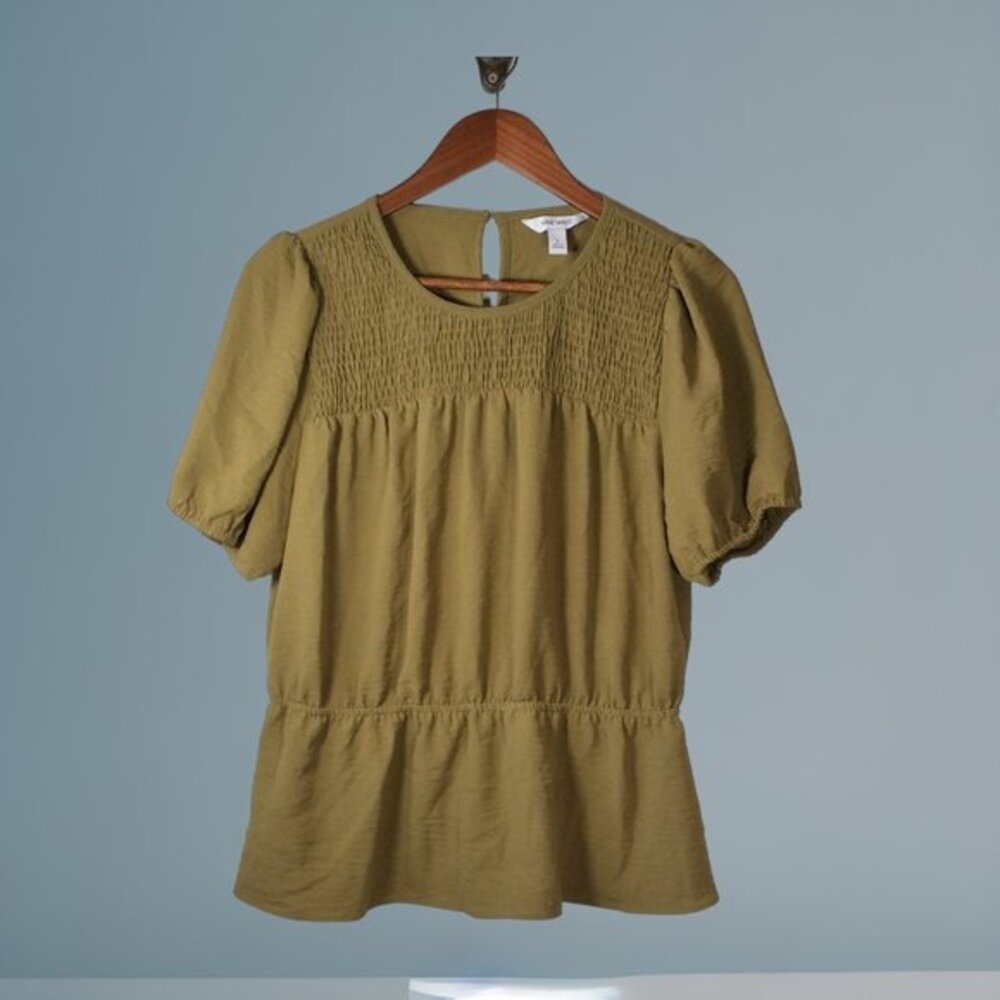 Nine West Olive Green Peplum Top Size Large